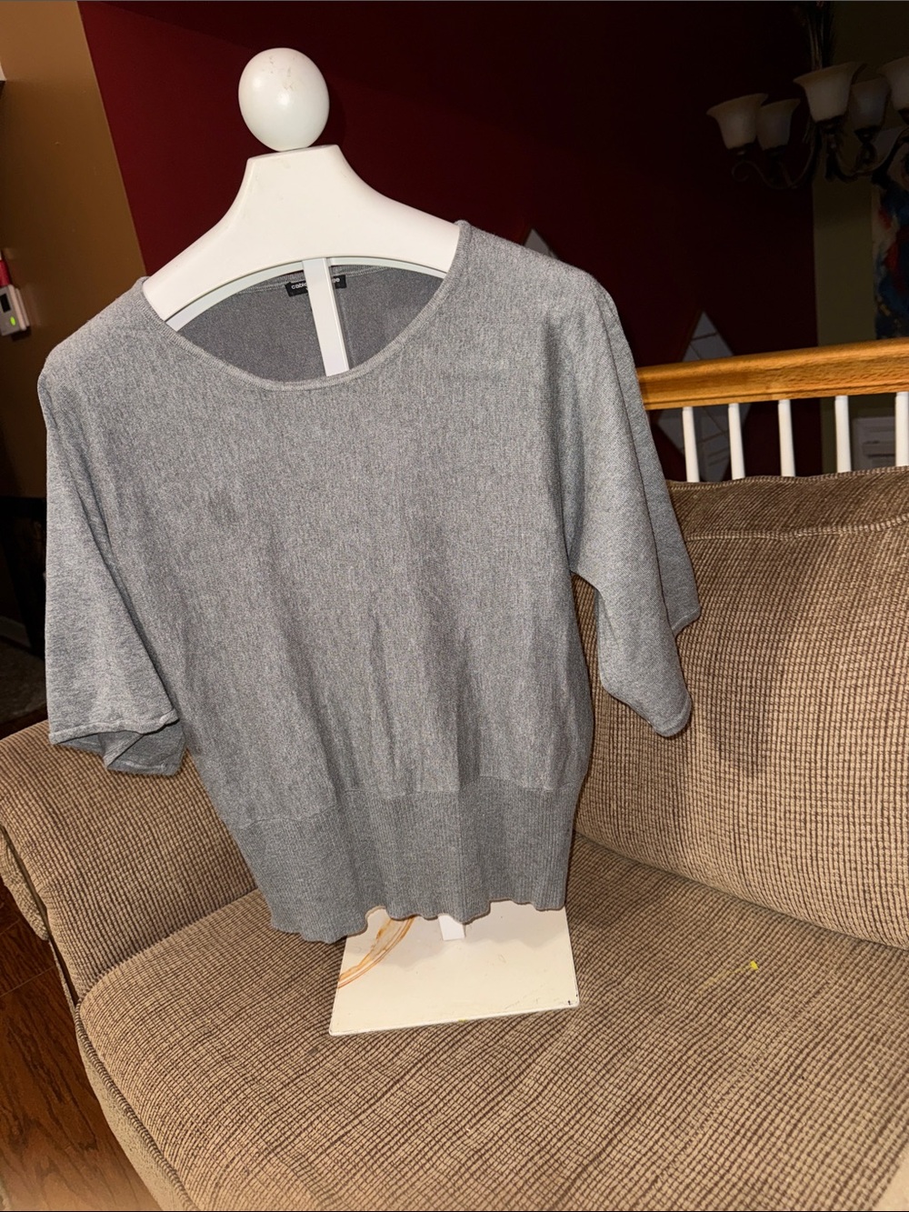 Cable & Gauge Gray Scoop Neck Short Sleeve Sweater